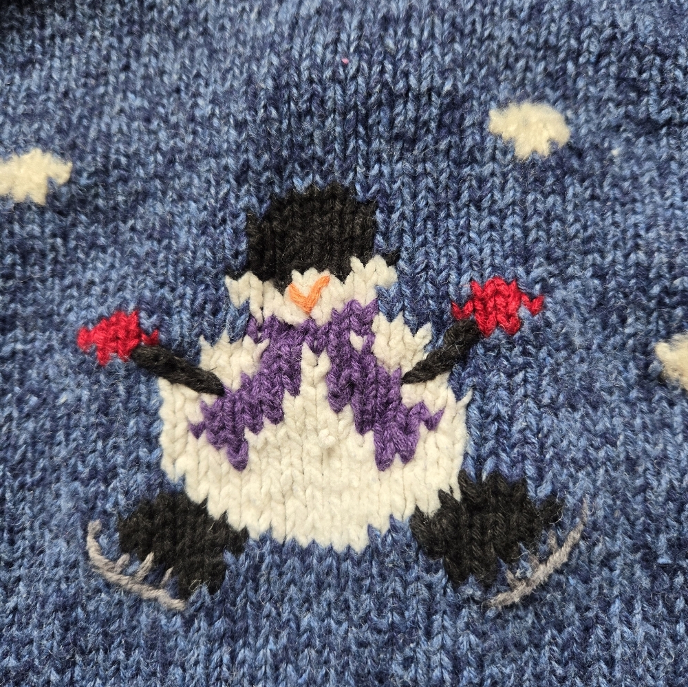 Vintage 1990s Y2K Talbots Kids snowman winter holiday cardigan knit sweater - Picture 3 of 9